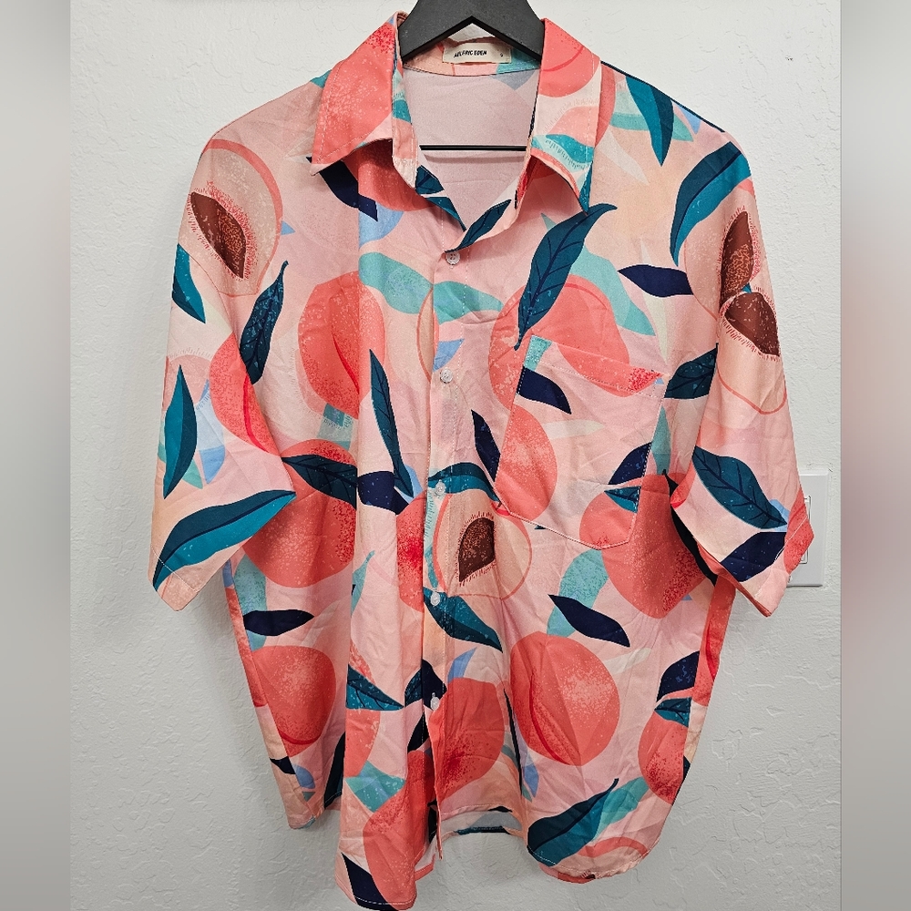 Aelfric Eden Button Up Shirt Men's Size Small NWOT Streetwear Cult Fashion Peach